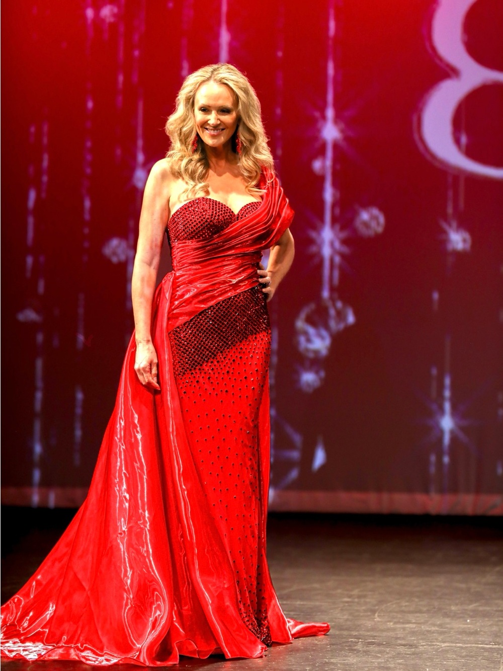 Johnathan Kayne Red One-Shoulder Embellished Evening Gown, style 3243 - Picture 6 of 7